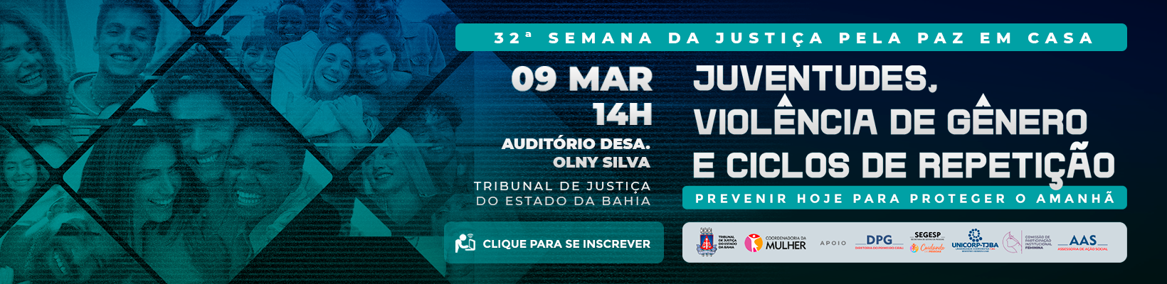 Imagem 1 de caroussel de Banner com título 32ª Semana da Justiça pela Paz em Casa