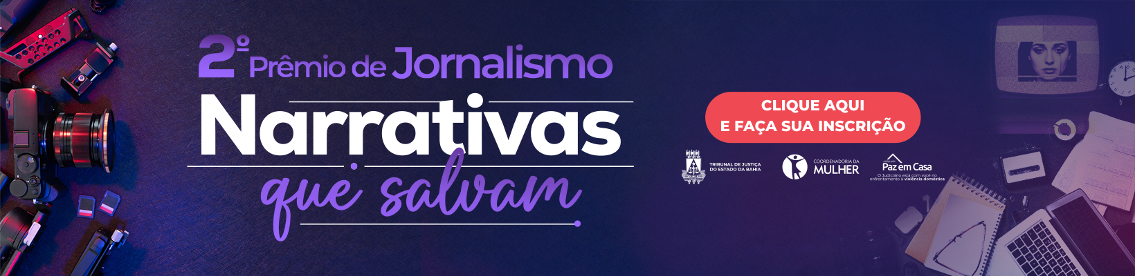 Imagem 1 de caroussel de Banner com título 2ª Prêmio de Jornalismo Narrativas que Salvam 2026