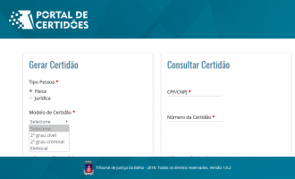 Site do TJBA passa a emitir certidões relacionadas a processos cíveis e criminais do 2º grau, inclusive para fins eleitorais  
