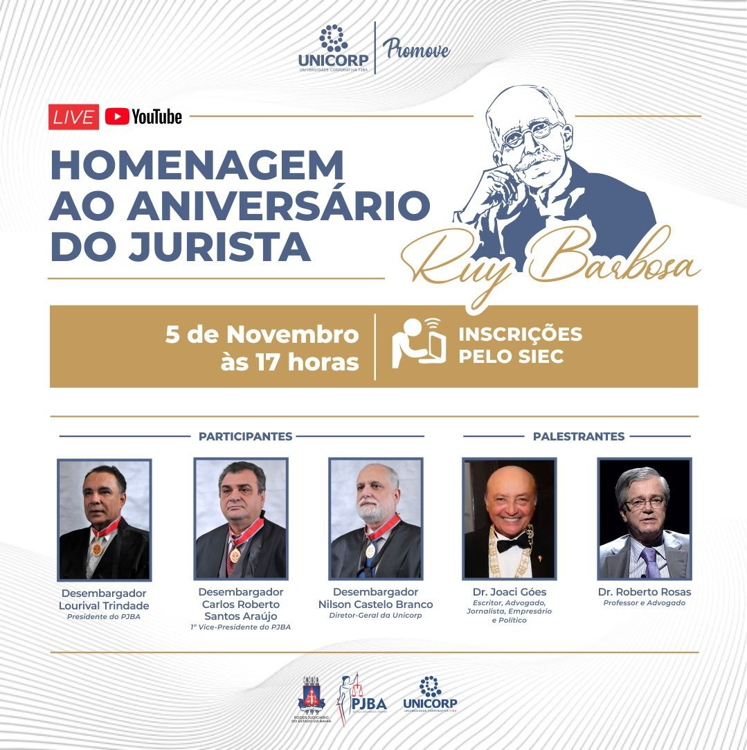 Unicorp promove live em homenagem ao aniversário do jurista Ruy Barbosa  