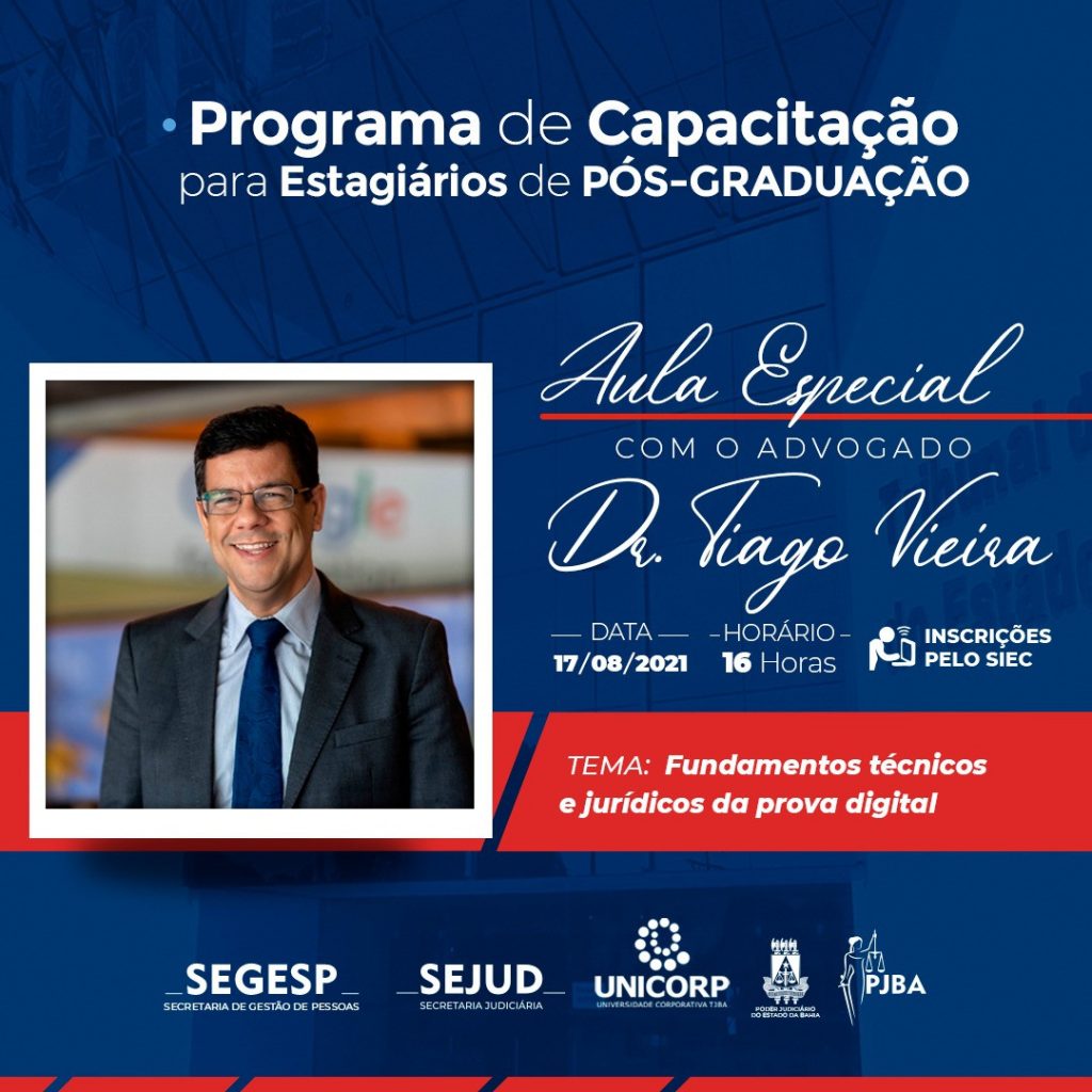 Próxima aula da capacitação para estagiários de pós-graduação de Direito ocorre dia 17/08; inscrições abertas  
