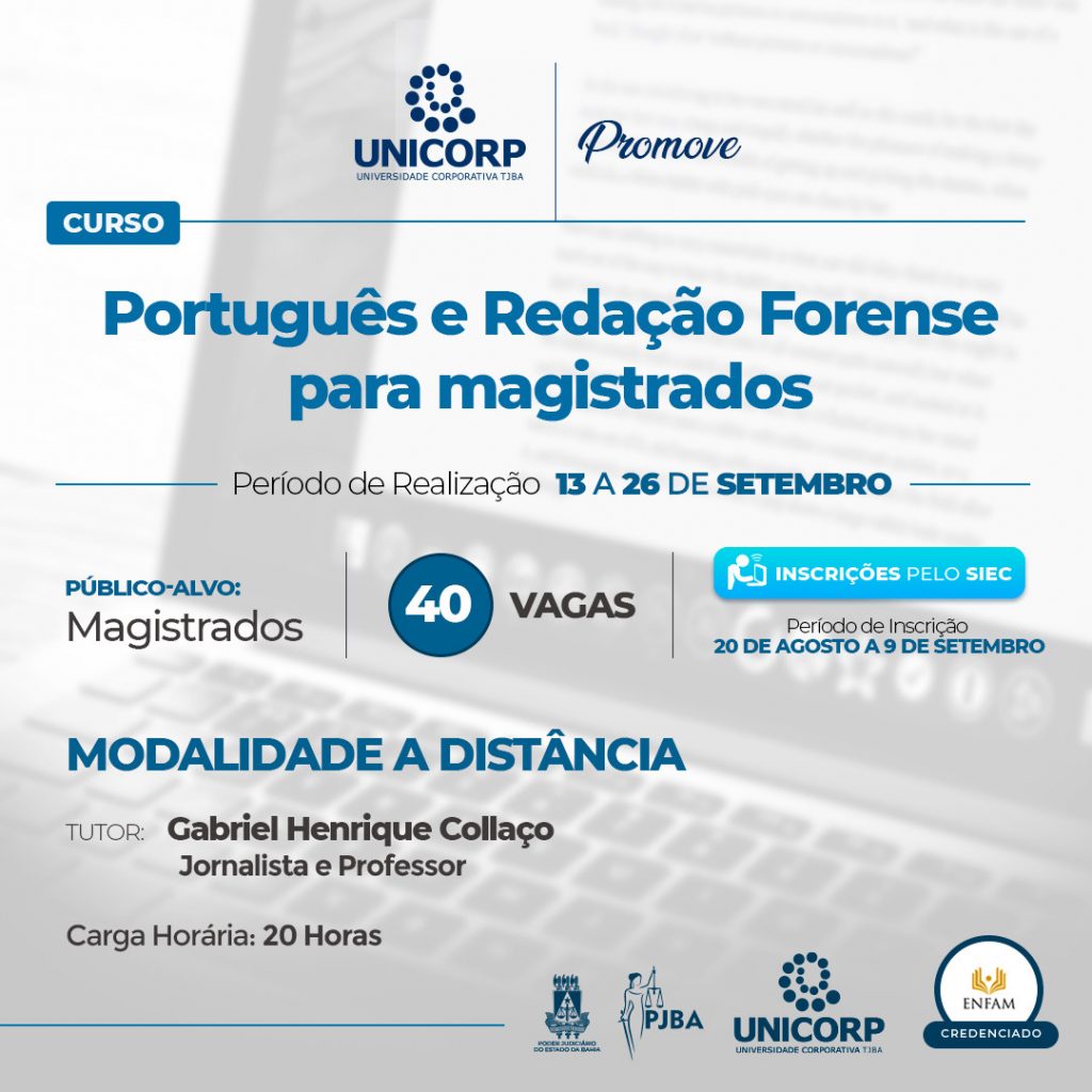 Unicorp promove curso EaD sobre português e redação forense para magistrados