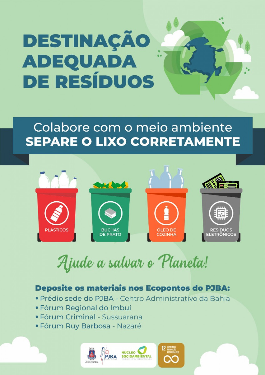 Campanha do Núcleo Socioambiental do PJBA chama atenção para a Destinação Adequada de Resíduos  