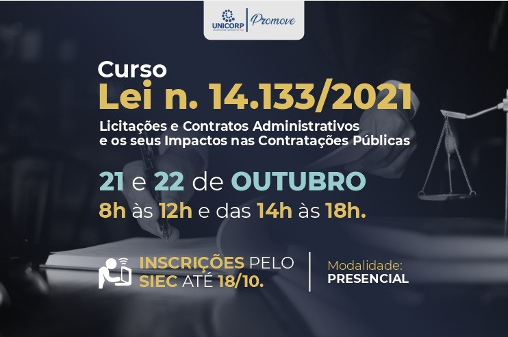 Unicorp promove curso para abordar as alterações da nova lei de Licitações e Contratos Administrativos; inscrições abertas  