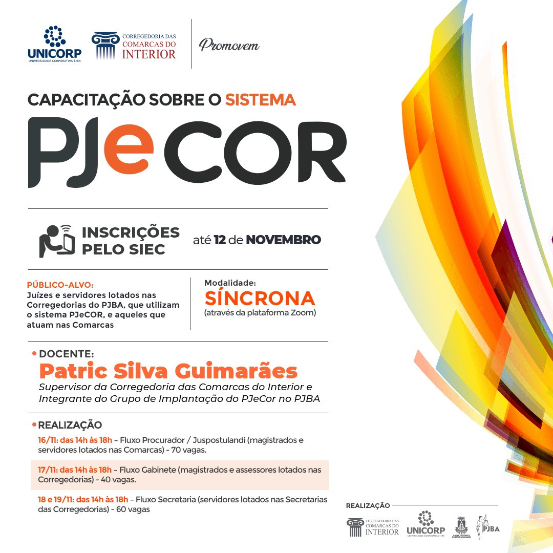 Unicorp e Corregedoria das Comarcas do Interior promovem capacitação sobre o sistema PJECOR   