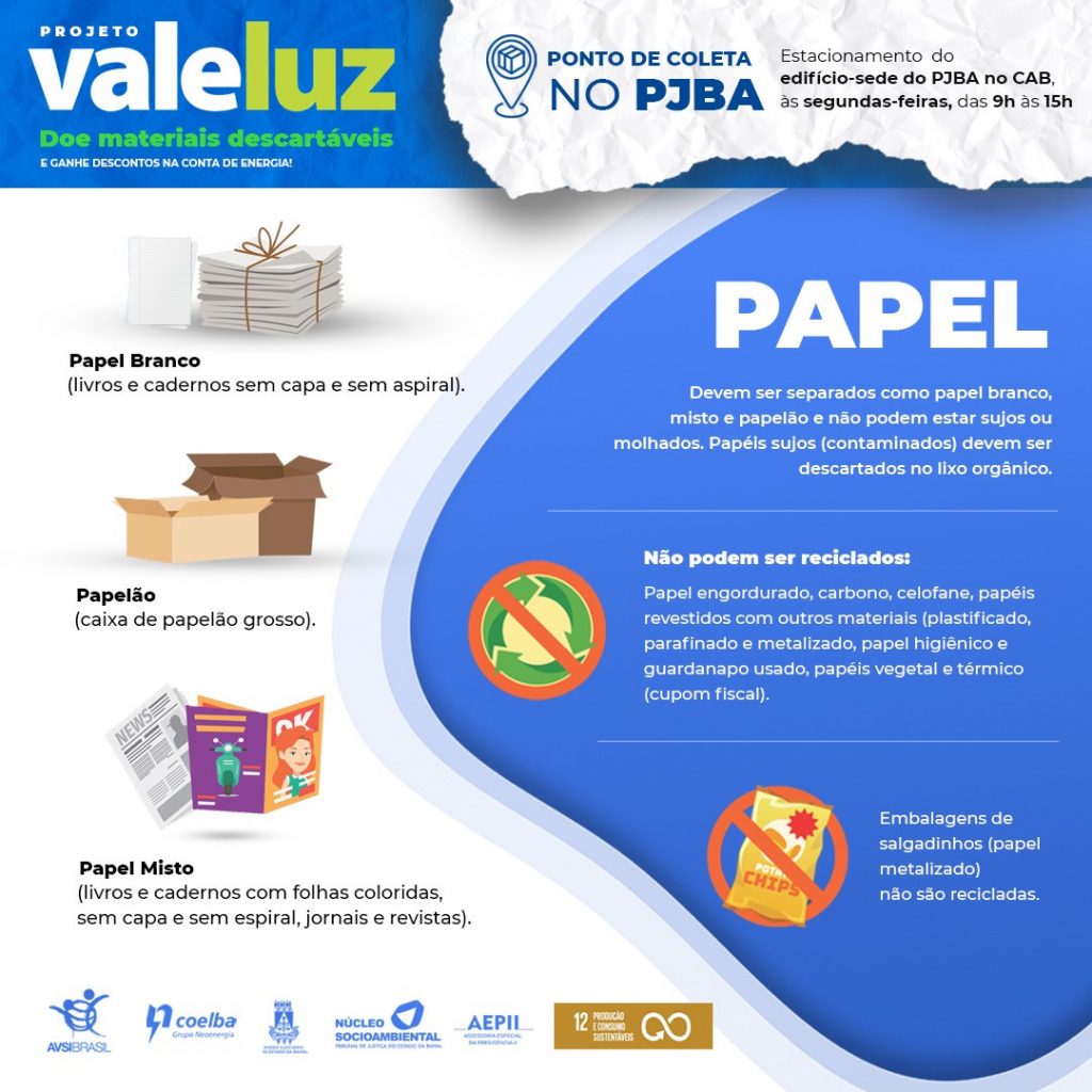 Projeto Vale Luz aceita doação de papel