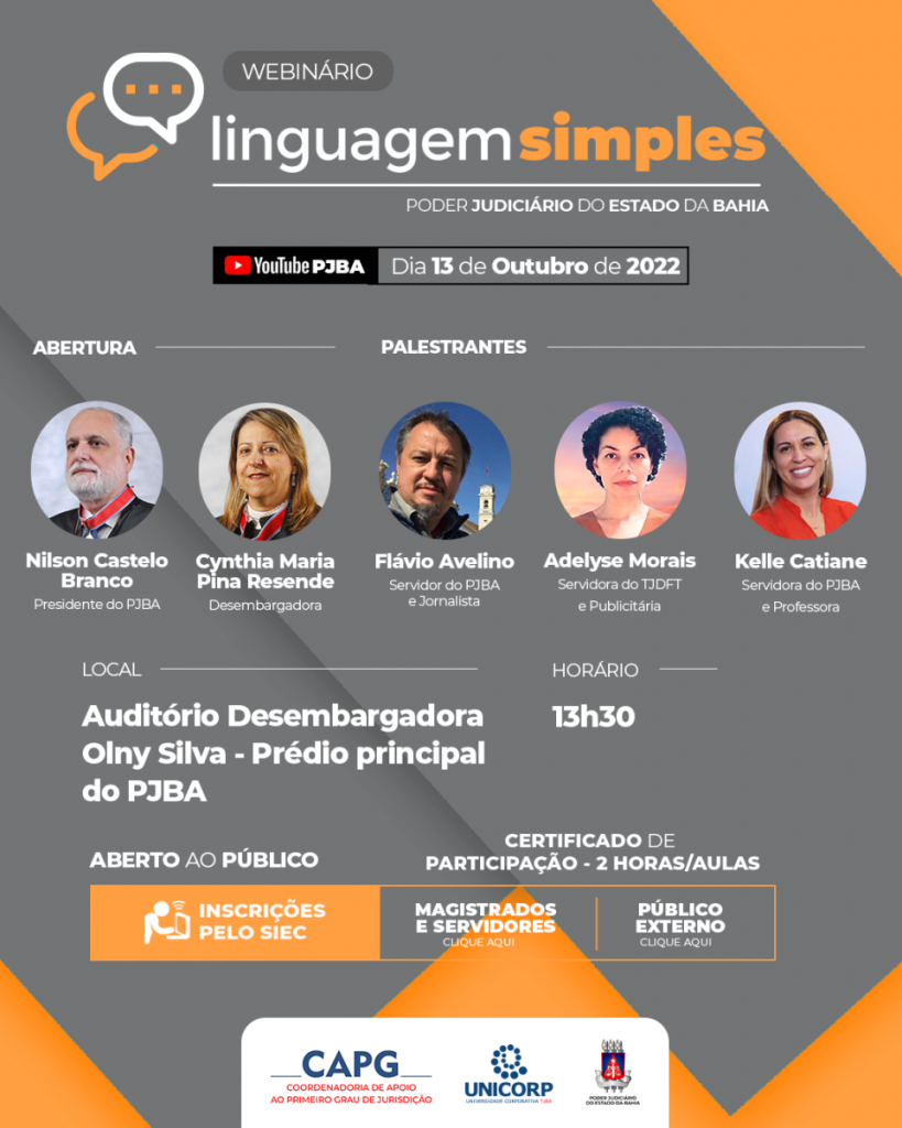 PJBA promove webinário sobre Linguagem Simples no próximo dia 13/10; inscreva-se  