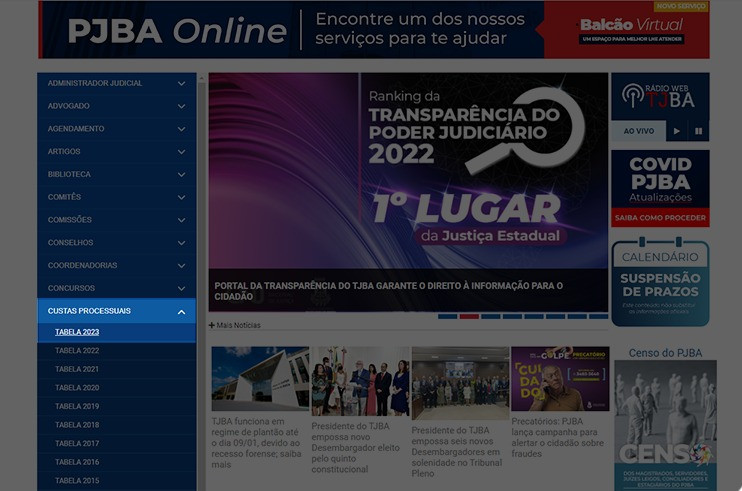 Tabela de Custas, Taxas e Emolumentos reajustada já se encontra disponível no site do TJBA  
