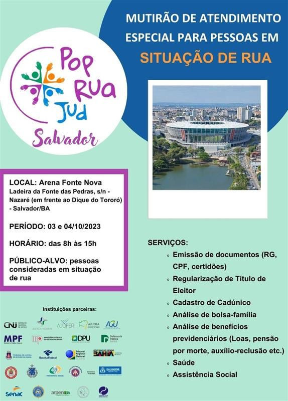 TJBA participa do 1º Mutirão de Atendimento à População em Situação de Rua nos dias 03 e 04 de outubro  