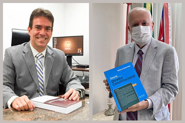 PRESIDENTE DO PJBA, DESEMBARGADOR NILSON SOARES CASTELO BRANCO, RECEBE DO PROFESSOR DE DIREITO CONSTITUCIONAL, DIRLEY DA CUNHA JUNIOR,  UM EXEMPLAR DO LIVRO CURSO DE DIREITO CONSTITUCIONAL  
