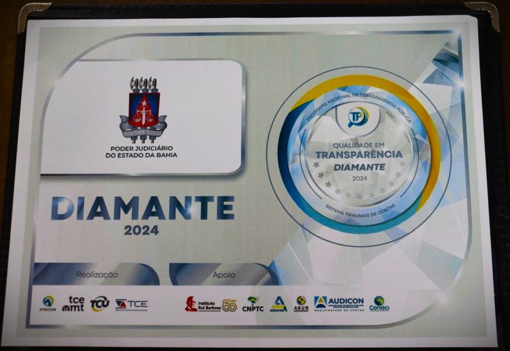 TJBA recebe Certificado do Selo de Qualidade em Transparência Pública na categoria Diamante 2024   