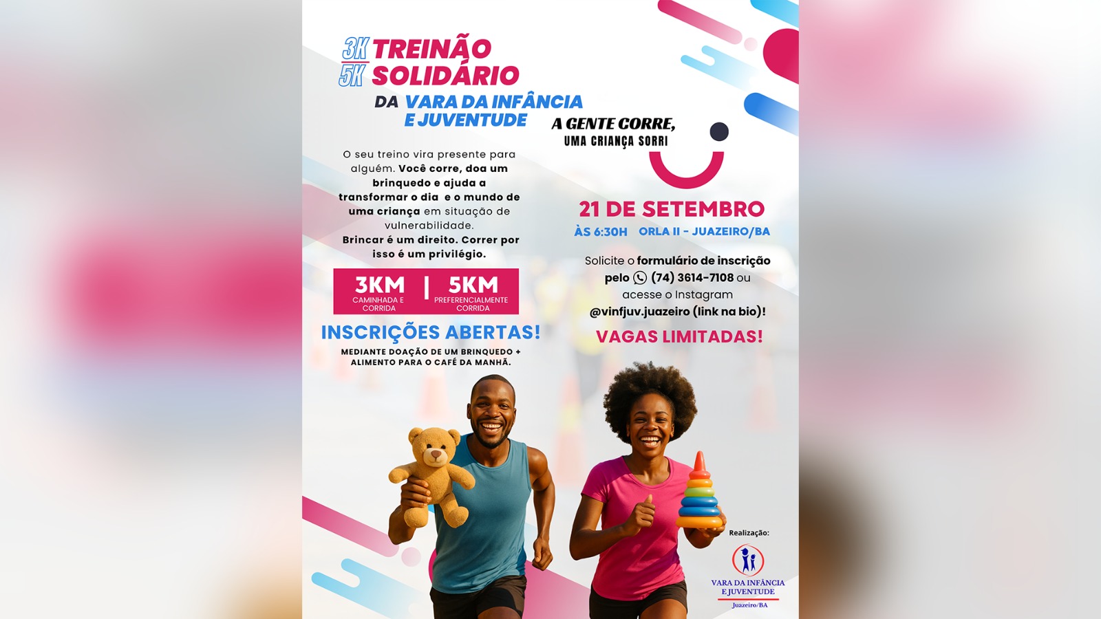 Vara da Infância e da Juventude de Juazeiro promove “Treinão Solidário”, em setembro, como parte da campanha de arrecadação de brinquedos “Fábrica de Alegria”   