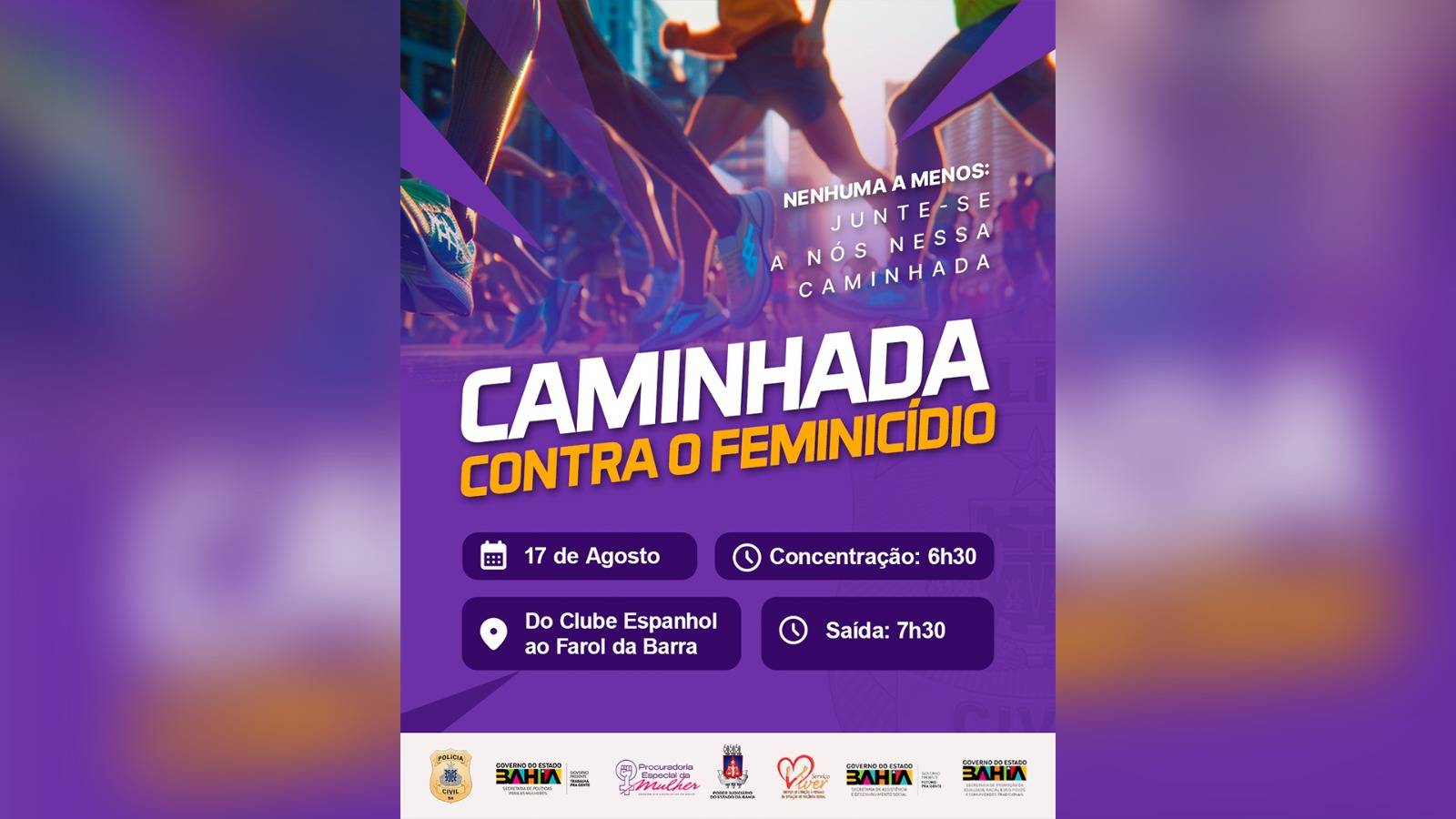2ª Caminhada de Enfrentamento à Violência contra as Mulheres acontece no próximo dia 17 de agosto; evento é aberto ao público   