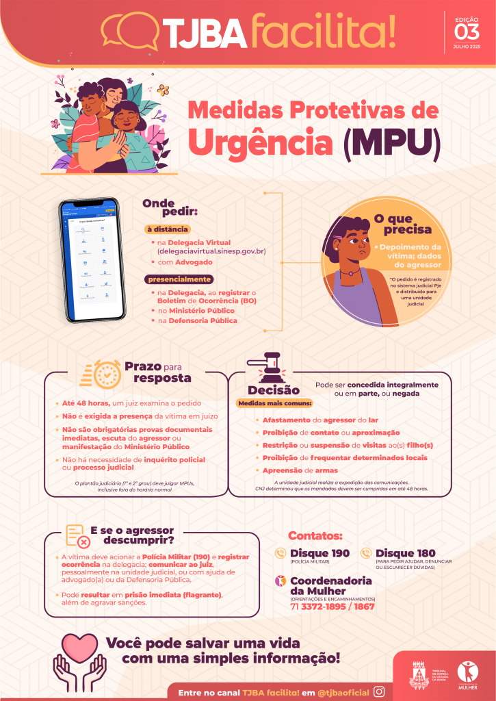 TJBA facilita!: Medidas Protetivas de Urgência (MPU) são o tema da 3ª edição do informe exclusivo para o Instagram    