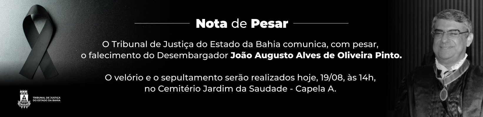 Imagem de banner com título Nota de Pesar – Joao Augusto Alves de Oliveira Pinto