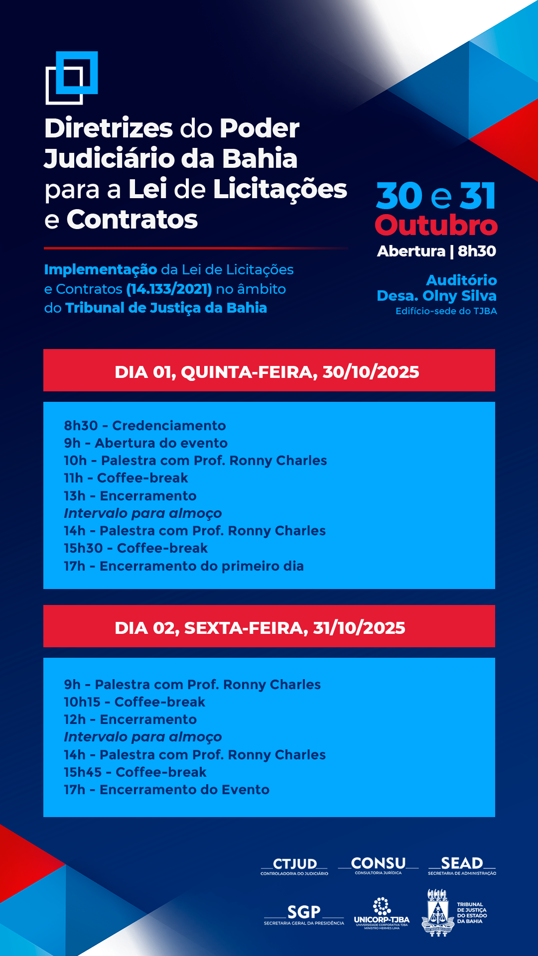 TJBA promove curso sobre diretrizes para implementação da Lei de Licitações e Contratos nos dias 30 e 31/10