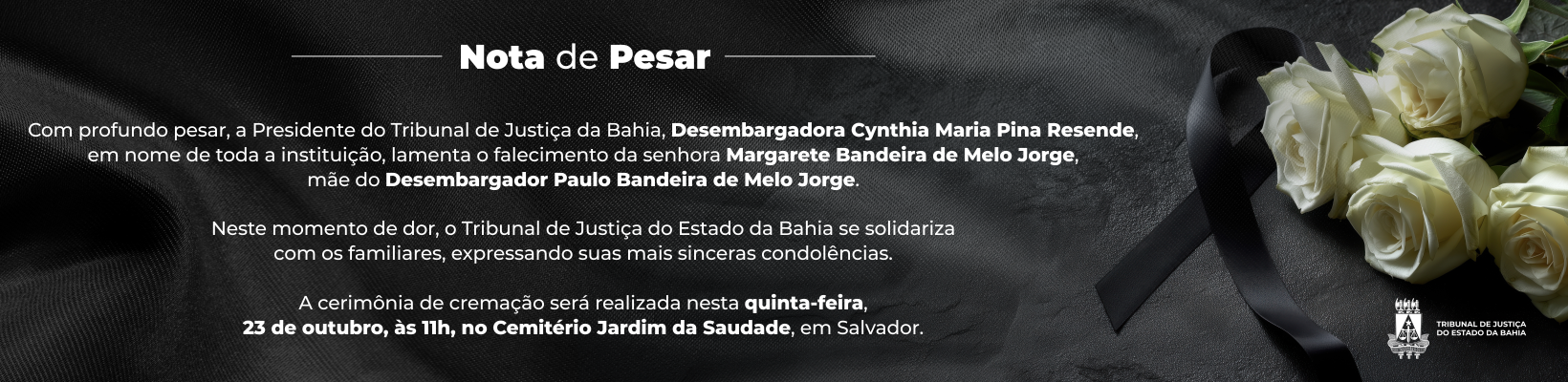 Imagem de banner com título nota de pesar – margarete bandeira de melo jorge