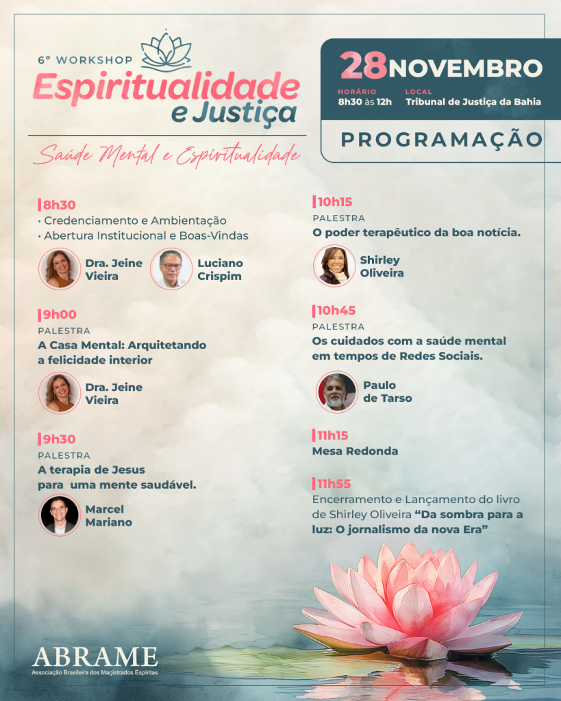 TJBA sedia o 6º Workshop Espiritualidade e Justiça no dia 28 de novembro   