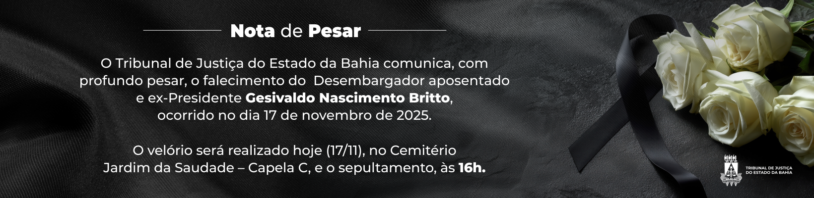 Imagem de banner com título Nota de Pesar – Gesivaldo Britto