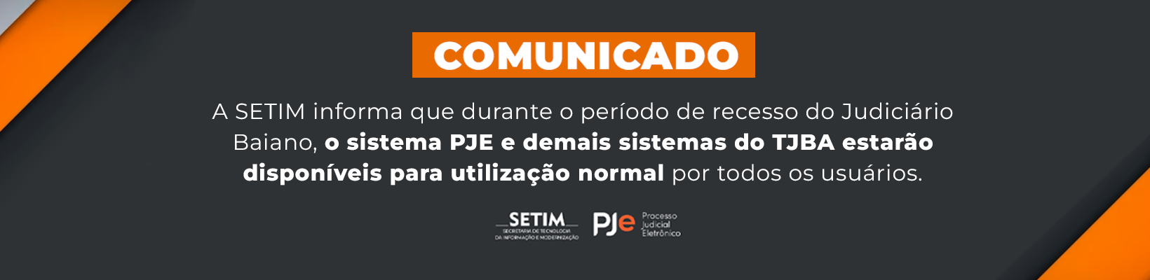 Imagem de banner com título Comunicado PJE Recesso