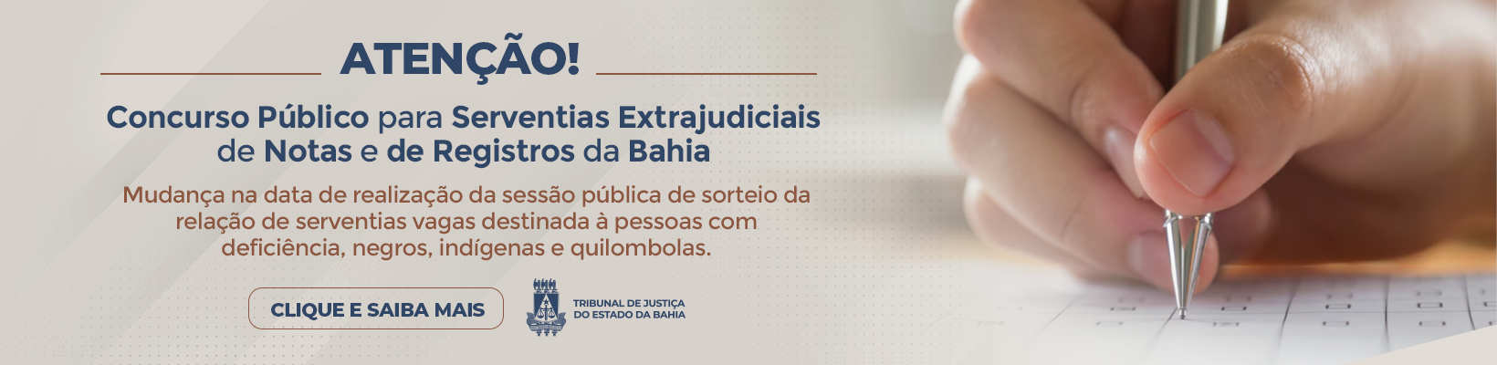Imagem de banner com título Concurso Público para Serventias Extrajudiciais de Notas e de Registros da Bahia – 19-01-26