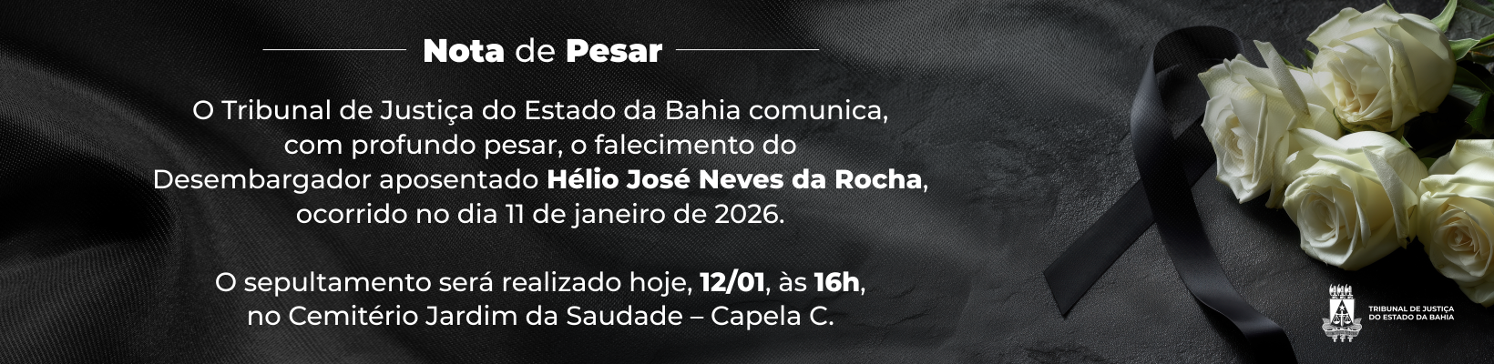 Imagem de banner com título Nota de pesar – Hélio José Neves da Rocha