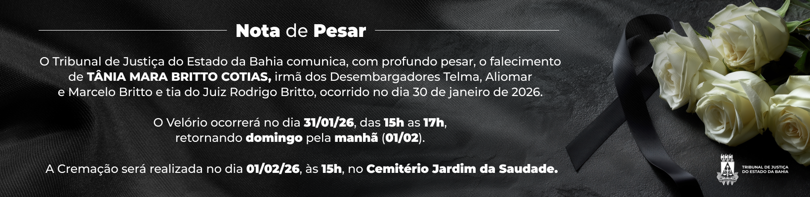 Imagem de banner com título Nota de Pesar – Tãnia Mara Britto Cotias