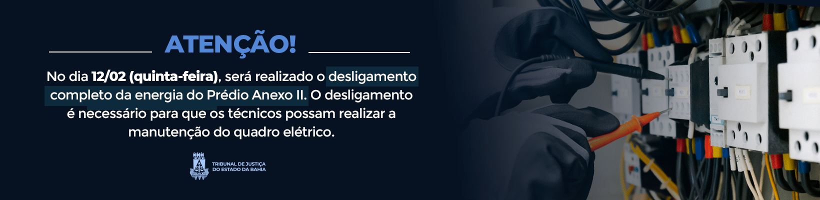 Imagem de banner com título Desligamento de Energia – 12-02-26