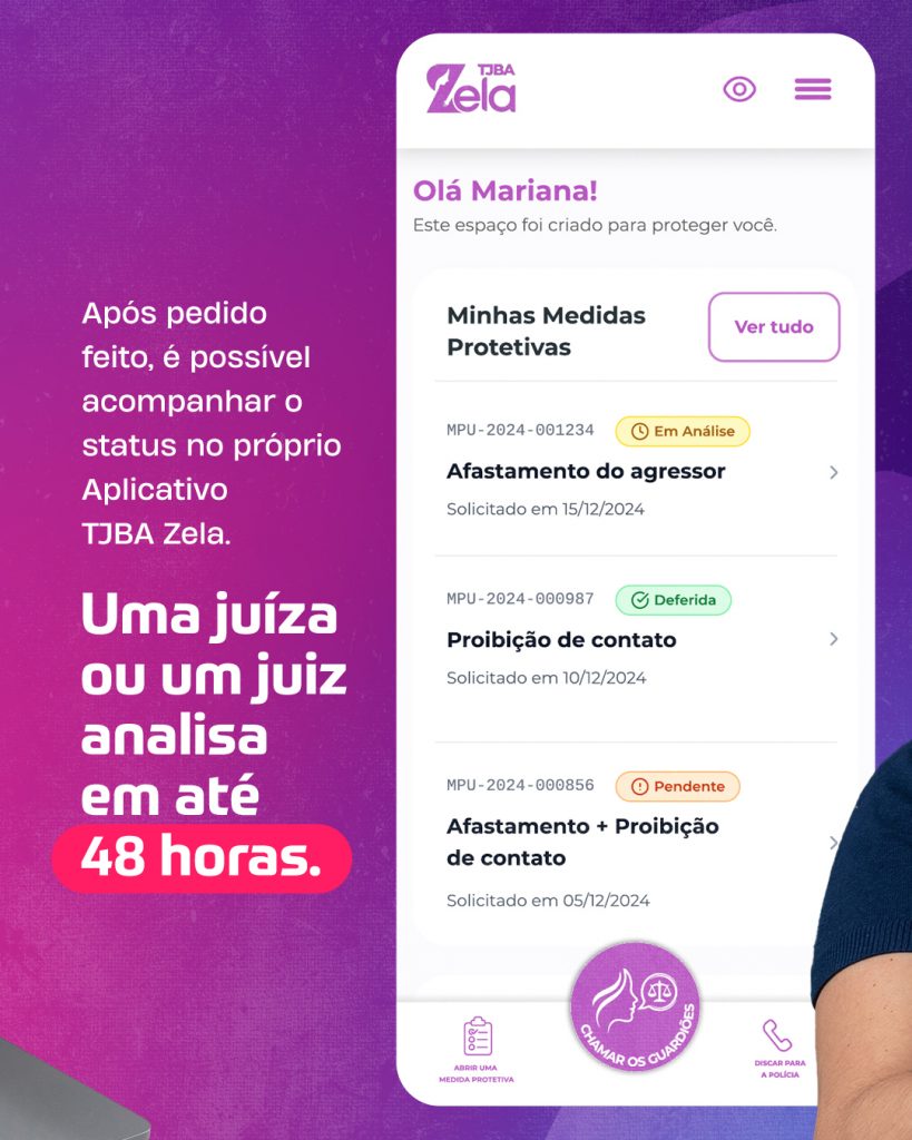 Saiba como usar o aplicativo TJBA Zela; ferramenta permite vítimas de violência solicitarem medida protetiva de urgência de forma mais ágil e acessível   