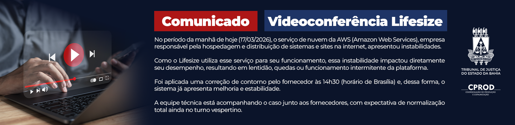 Imagem de banner com título COMUNICADO LIFESIZE