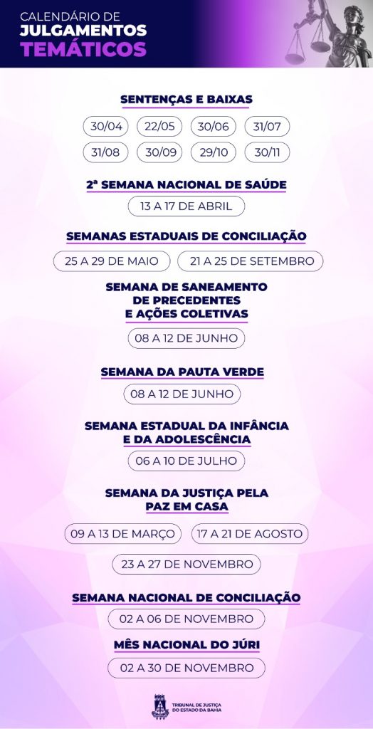 TJBA divulga datas para reforço no julgamento de processos temáticos