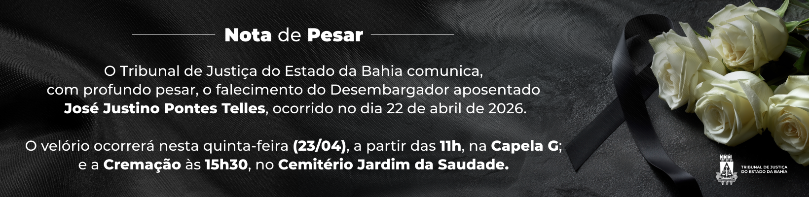 Imagem de banner com título Nota de Pesar – José Justino Telles