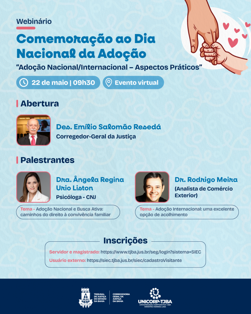 TJBA realiza Webinário para Comemorar o Dia Nacional da Adoção   