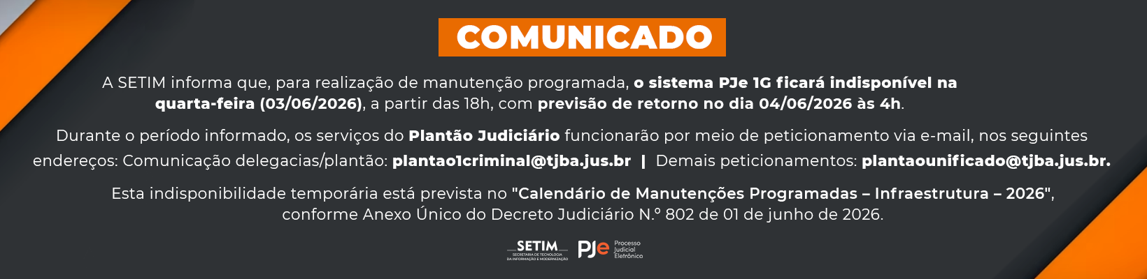 Imagem de banner com título manutencao pje – 04/06
