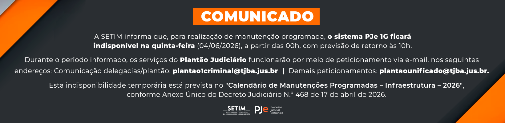 Imagem de banner com título manutencao pje – 04/06