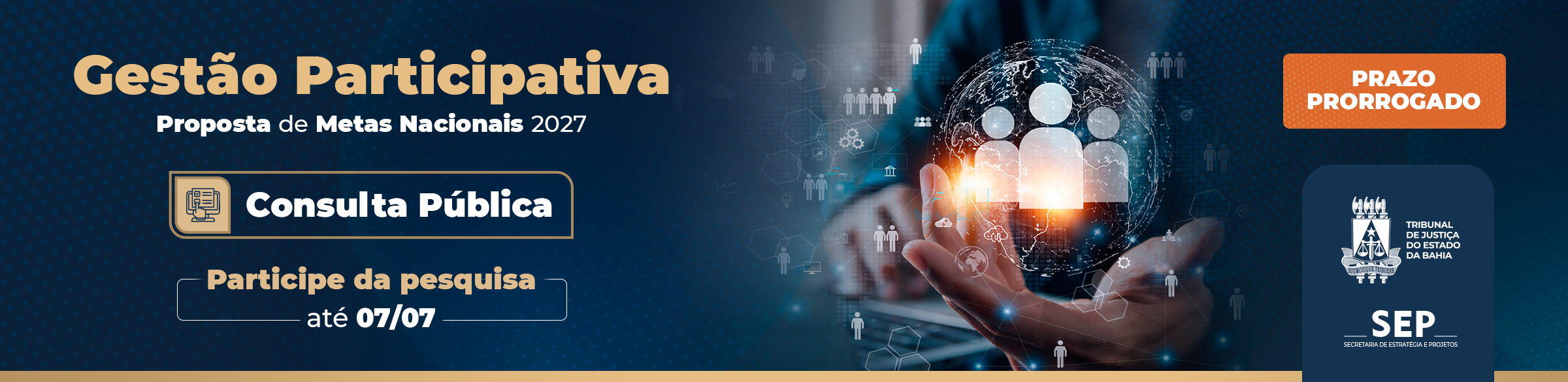 Imagem de banner com título Gestão Participativa – Consulta Pública (PRORROGAÇÃO)