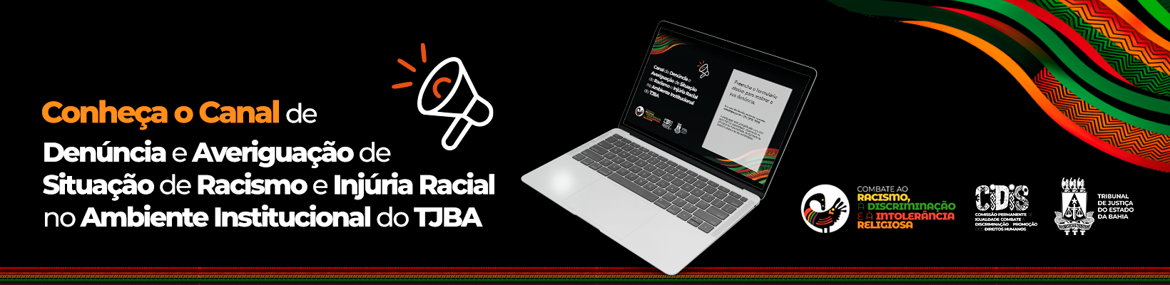 Imagem de banner com título Canal de Denúncias – Situação de Racismo e Injúria Racial