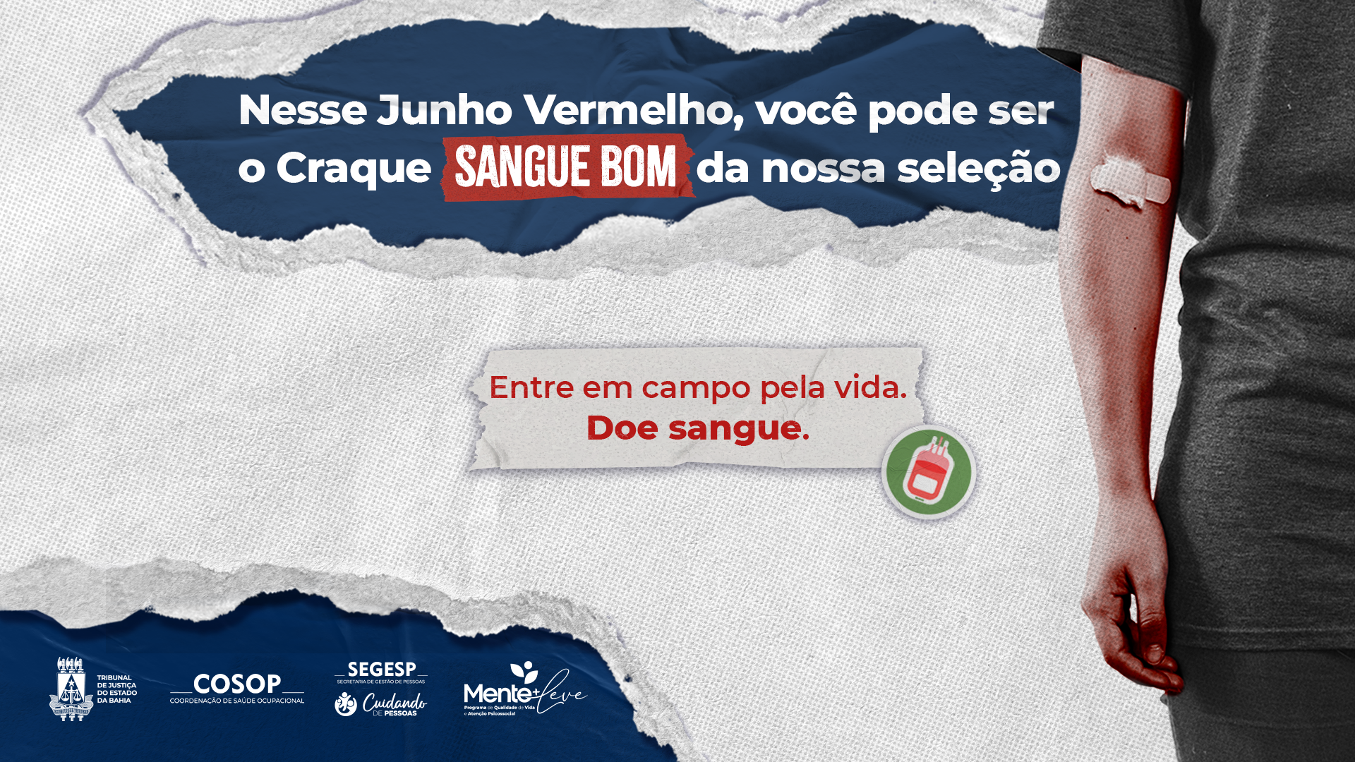 Campanha "Craque Sangue Bom" incentiva doação de sangue e mobiliza servidores e magistrados do TJBA durante o Junho Vermelho   