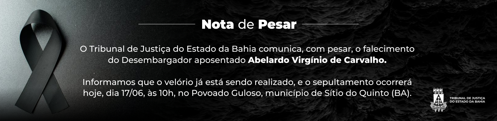 Imagem de banner com título Nota de pesar – Des. Abelardo de Carvalho
