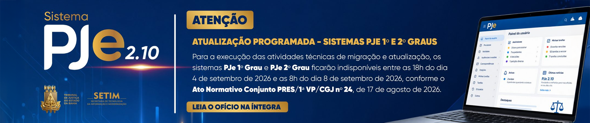 Migração PJe (4 a 7 de setembro)