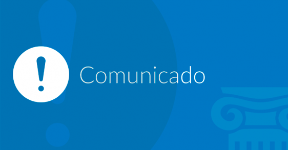 Imagem de plano de fundo azul com texto na cor branca escrito comunicado e símbolo de exclamação